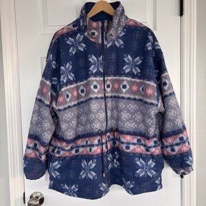 Timber Trail Windbreaker Fleece Size Medium Womens Blue Reversible Aztec Vintage
